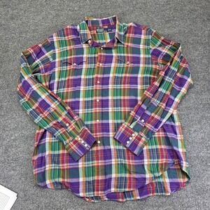 Vintage Polo Ralph Lauren Shirt Mens XL Plaid Aztec Pearl Snap Button Up Western